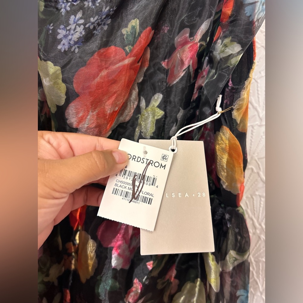 Chelsea28 Black and Multicolor Floral organza Maxi Dress - Picture 7 of 9
